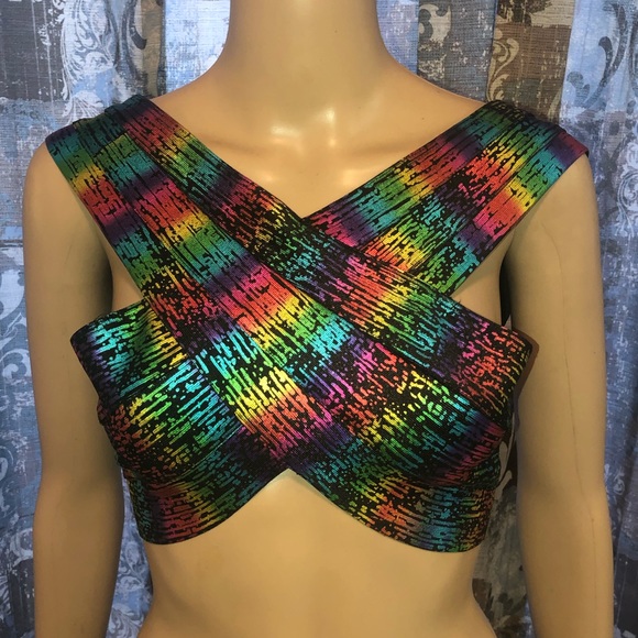 Fashion Nova Tops - 🌵Fashion Nova Vibes Top Bandage rainbow small NEW